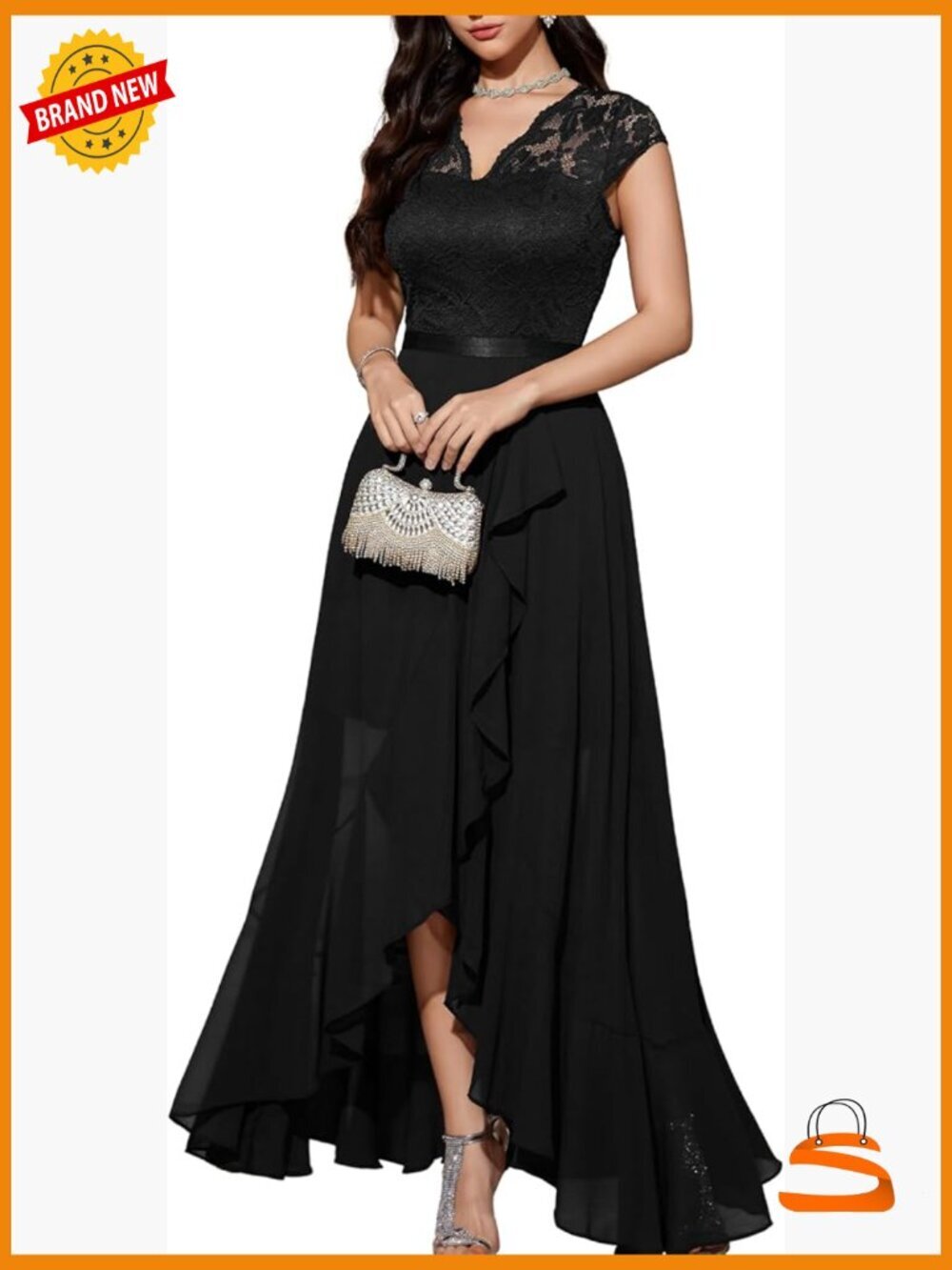 Women's V-Neck Hi-Lo Floral Lace Dress for Wedding Guest Prom Cocktail Party